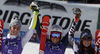 Winner Federica Brignone of Italy (M), second placed Mikaela Shiffrin of USA (L) and third placed Tina Weirather of Liechtenstein (R) celebrates their medals won in the women giant slalom race of Audi FIS Alpine skiing World cup in Soelden, Austria. Opening women giant slalom race of Audi FIS Alpine skiing World cup was held on Rettenbach glacier above Soelden, Austrai, on Saturday, 24th of October 2015.

