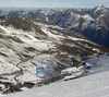 Massimiliano Blardone of Italy skiing in first run of the men giant slalom race of Audi FIS Alpine skiing World cup in Soelden, Austria. Opening men giant slalom race of Audi FIS Alpine skiing World cup was held on Rettenbach glacier above Soelden, Austria, on Sunday, 25th of October 2015.
