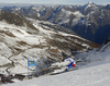 Elia Zurbriggen of Switzerland skiing in first run of the men giant slalom race of Audi FIS Alpine skiing World cup in Soelden, Austria. Opening men giant slalom race of Audi FIS Alpine skiing World cup was held on Rettenbach glacier above Soelden, Austria, on Sunday, 25th of October 2015.
