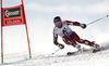 Leif Kristian Haugen of Norway skiing in first run of the men giant slalom race of Audi FIS Alpine skiing World cup in Soelden, Austria. Opening men giant slalom race of Audi FIS Alpine skiing World cup was held on Rettenbach glacier above Soelden, Austria, on Sunday, 25th of October 2015.
