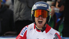 Winner Ted Ligety of USA reacts in finish of the second run of the men giant slalom race of Audi FIS Alpine skiing World cup in Soelden, Austria. Opening men giant slalom race of Audi FIS Alpine skiing World cup was held on Rettenbach glacier above Soelden, Austria, on Sunday, 25th of October 2015.
