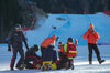 Matthias Mayer of Austria First aid and transport to his crash during the award winner ceremony of the men downhill of Groeden FIS Ski Alpine World Cup at the Saslong Course in Gardena, Italy on 2015/12/19.
