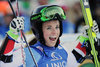Lara Gut of Switzerland reacts after 2nd run of ladies Giant Slalom of the Lienz FIS Ski Alpine World Cup at the Hochstein in Lienz, Austria on 2015/12/28.
