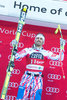 Winner Adrien Theaux of France during the award winner ceremony of the men downhill of the Santa Caterina FIS Ski Alpine World Cup at the Deborah Compagnoni Course in Santa Caterina, Italy on 2015/12/29.
