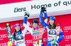 2nd placed Wendy Holdener of Switzerland, Winner Frida Hansdotter of Sweden and 3rd placed Petra Vlhova of Slovakia during award ceremony after ladies Slalom of the Lienz FIS Ski Alpine World Cup at the Hochstein in Lienz, Austria on 2015/12/29.
