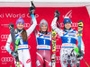 2nd placed Sarka Strachova of Czech Republic ( L ), winner Nina Loeseth of Norway ( C ) and 3rd placed Veronika Velez Zuzulova of Slovakia ( R ) celebrates on podium during the award winner ceremony of the women Slalom of the Santa Caterina FIS Ski Alpine World Cup at the Deborah Compagnoni Course in Santa Caterina, Italy on 2016/01/05.
