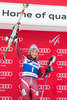 winner Nina Loeseth of Norway celebrates on podium during the award winner ceremony of the women Slalom of the Santa Caterina FIS Ski Alpine World Cup at the Deborah Compagnoni Course in Santa Caterina, Italy on 2016/01/05.
