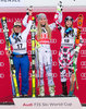 Second placed Lara Gut of Switzerland ( L ) winner Lindsey Vonn of the USA ( C ) and third placed Cornelia Huetter of Austria during Winner Award Ceremony of ladies Super G of the Zauchensee FIS Ski Alpine World Cup at the Keelberloch Rennstrecke in Altenmarkt Zauchensee, Austria on 2016/01/10.
