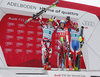 Winner Award Ceremony Marcel Hirscher, Henrik Kristoffersen, Alexander Khoroshilov during the Mens Slalom for the FIS Ski Alpine World Cup at Chuenisbergli in Adelboden, Switzerland on 2016/01/10.
