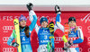 2nd placed Sarka Strachova of Czech Republic Winner Veronika Velez Zuzulova of Slovakia and 3rd placed Frida Hansdotter of Sweden celebrates on Podium during Winner Award Ceremony of Ladies Slalom for the FIS Ski Alpine World Cup at Hermann Maier Weltcupstrecke in Flachau, Switzerland on 2016/01/12.
