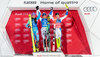 2nd placed Sarka Strachova of Czech Republic Winner Veronika Velez Zuzulova of Slovakia and 3rd placed Frida Hansdotter of Sweden celebrates on Podium during Winner Award Ceremony of Ladies Slalom for the FIS Ski Alpine World Cup at Hermann Maier Weltcupstrecke in Flachau, Switzerland on 2016/01/12.
