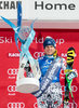 Winner Veronika Velez Zuzulova of Slovakia celebrates on Podium during Winner Award Ceremony of Ladies Slalom for the FIS Ski Alpine World Cup at Hermann Maier Weltcupstrecke in Flachau, Switzerland on 2016/01/12.
