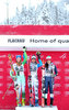 Second placed Ana Drev of Slovenia ( L ) winner Viktoria Rebensburg of Germany ( C ) and third placed Federica Brignone of Italy celebrates on podium after women Giant Slalom for the FIS Ski Alpine World Cup at the Hermann Maier Weltcupstrecke in Flachau, Austria on 2016/01/17.
