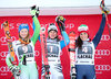 Second placed Ana Drev of Slovenia ( L ) winner Viktoria Rebensburg of Germany ( C ) and third placed Federica Brignone of Italy celebrates on podium after women Giant Slalom for the FIS Ski Alpine World Cup at the Hermann Maier Weltcupstrecke in Flachau, Austria on 2016/01/17.
