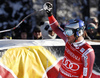Winner Aksel Lund Svindal of Norway reacts in finish of the men super-g race of Audi FIS Alpine skiing World cup in Kitzbuehel, Austria. Men super-g race of Audi FIS Alpine skiing World cup was held on Hahnenkamm course in Kitzbuehel, Austria, on Friday, 22nd of January 2016.
