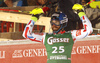 Third placed Thomas Mermillod Blondin of France reacts in finish of the slalom of men super combined race of Audi FIS Alpine skiing World cup in Kitzbuehel, Austria. Men super-g race of Audi FIS Alpine skiing World cup was held on Hahnenkamm course in Kitzbuehel, Austria, on Friday, 22nd of January 2016.
