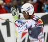 Fourth placed Johan Clarey of France reacts in finish of the men downhill race of Audi FIS Alpine skiing World cup in Kitzbuehel, Austria. Men downhill race of Audi FIS Alpine skiing World cup was held on Hahnenkamm course in Kitzbuehel, Austria, on Saturday, 23rd of January 2016.
