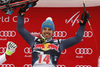 Winner Peter Fill of Italy celebrates his victory in the men downhill race of Audi FIS Alpine skiing World cup in Kitzbuehel, Austria. Men downhill race of Audi FIS Alpine skiing World cup was held on Hahnenkamm course in Kitzbuehel, Austria, on Saturday, 23rd of January 2016.
