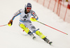 Fritz Dopfer of Germany skiing in first run of the men slalom race of Audi FIS Alpine skiing World cup in Kitzbuehel, Austria. Men downhill race of Audi FIS Alpine skiing World cup was held in Kitzbuehel, Austria, on Sunday, 24th of January 2016.
