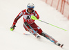 Henrik Kristoffersen of Norway skiing in first run of the men slalom race of Audi FIS Alpine skiing World cup in Kitzbuehel, Austria. Men downhill race of Audi FIS Alpine skiing World cup was held in Kitzbuehel, Austria, on Sunday, 24th of January 2016.
