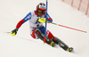 Alexander Khoroshilov of Russia skiing in first run of the men slalom race of Audi FIS Alpine skiing World cup in Kitzbuehel, Austria. Men downhill race of Audi FIS Alpine skiing World cup was held in Kitzbuehel, Austria, on Sunday, 24th of January 2016.
