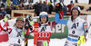 Winner Henrik Kristoffersen of Norway (M), second placed Marcel Hirscher of Austria (L) and third placed Fritz Dopfer of Germany (R) celebrate their success in finish of the second run of the men slalom race of Audi FIS Alpine skiing World cup in Kitzbuehel, Austria. Men downhill race of Audi FIS Alpine skiing World cup was held in Kitzbuehel, Austria, on Sunday, 24th of January 2016.
