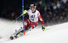 Sebastian Foss-Solevaag of Norway skiing in the first run of the men slalom race of Audi FIS Alpine skiing World cup in Schladming, Austria. Men slalom race of Audi FIS Alpine skiing World cup, The Night race, was held in Schladming, Austria, on Tuesday, 26th of January 2016.
