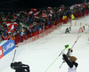 Second placed Marcel Hirscher of Austria celebrates his second place infant of the home crown after the men slalom race of Audi FIS Alpine skiing World cup in Schladming, Austria. Men slalom race of Audi FIS Alpine skiing World cup, The Night race, was held in Schladming, Austria, on Tuesday, 26th of January 2016.
