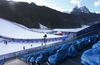 Empty tribunes in finish area after second training  for the men downhill race of Audi FIS Alpine skiing World cup in Garmisch-Partenkirchen, Germany, was cancelled due bad weather. Second training for men downhill race of Audi FIS Alpine skiing World cup, should be held in Garmisch-Partenkirchen, Germany, on Friday, 29th of January 2016.
