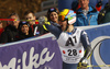 Seventh placed Luca De Aliprandini of Italy reacts in the finish of the second run of the men giant slalom race of Audi FIS Alpine skiing World cup in Hinterstoder, Austria. Men giant slalom race of Audi FIS Alpine skiing World cup, was held on Hinterstoder, Austria, on Friday, 26th of February 2016.
