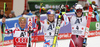 Winner Alexis Pinturault of France (M), second placed Marcel Hirscher of Austria (L) and third placed  Henrik Kristoffersen of Norway (R) celebrate their medals won in the men giant slalom  race of Audi FIS Alpine skiing World cup in Hinterstoder, Austria. Men giant slalom race of Audi FIS Alpine skiing World cup, was held in Hinterstoder, Austria, on Sunday, 28th of February 2016.
