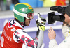 Philipp Schoerghofer of Austria reacts in finish of the second run of the men giant slalom race of Audi FIS Alpine skiing World cup in Kranjska Gora, Slovenia. Men giant slalom race of Audi FIS Alpine skiing World cup, was held in Kranjska Gora, Slovenia, on Friday, 4th of March 2016.
