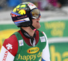 Justin Murisier of Switzerland reacts in finish of the second run of the men giant slalom race of Audi FIS Alpine skiing World cup in Kranjska Gora, Slovenia. Men giant slalom race of Audi FIS Alpine skiing World cup, was held in Kranjska Gora, Slovenia, on Saturday, 5th of March 2016.
