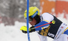 Mattias Hargin of Sweden skiing in the first run of the men slalom race of Audi FIS Alpine skiing World cup in Kranjska Gora, Slovenia. Men slalom race of Audi FIS Alpine skiing World cup, was held in Kranjska Gora, Slovenia, on Sunday, 6th of March 2016.
