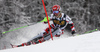 Marco Schwarz of Austria skiing in the first run of the men slalom race of Audi FIS Alpine skiing World cup in Kranjska Gora, Slovenia. Men slalom race of Audi FIS Alpine skiing World cup, was held in Kranjska Gora, Slovenia, on Sunday, 6th of March 2016.
