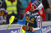 Fourth placed Fritz Dopfer of Germany reacts in finish run of the second run of the men slalom race of Audi FIS Alpine skiing World cup in Kranjska Gora, Slovenia. Men slalom race of Audi FIS Alpine skiing World cup, was held in Kranjska Gora, Slovenia, on Sunday, 6th of March 2016.
