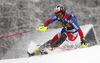 Alexander Khoroshilov of Russia skiing in the first run of the men slalom race of Audi FIS Alpine skiing World cup in Kranjska Gora, Slovenia. Men slalom race of Audi FIS Alpine skiing World cup, was held in Kranjska Gora, Slovenia, on Sunday, 6th of March 2016.
