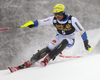 Mattias Hargin of Sweden skiing in the first run of the men slalom race of Audi FIS Alpine skiing World cup in Kranjska Gora, Slovenia. Men slalom race of Audi FIS Alpine skiing World cup, was held in Kranjska Gora, Slovenia, on Sunday, 6th of March 2016.
