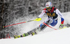 Marc Gini of Switzerland skiing in the first run of the men slalom race of Audi FIS Alpine skiing World cup in Kranjska Gora, Slovenia. Men slalom race of Audi FIS Alpine skiing World cup, was held in Kranjska Gora, Slovenia, on Sunday, 6th of March 2016.
