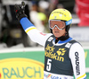 Mattias Hargin of Sweden reacts in finish of the second run of the men slalom race of Audi FIS Alpine skiing World cup in Kranjska Gora, Slovenia. Men slalom race of Audi FIS Alpine skiing World cup, was held in Kranjska Gora, Slovenia, on Sunday, 6th of March 2016.
