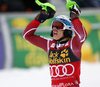 Henrik Kristoffersen of Norway reacts in finish of the second run of the men slalom race of Audi FIS Alpine skiing World cup in Kranjska Gora, Slovenia. Men slalom race of Audi FIS Alpine skiing World cup, was held in Kranjska Gora, Slovenia, on Sunday, 6th of March 2016.
