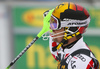 Marcel Hirscher of Austria reacts in finish of the second run of the men slalom race of Audi FIS Alpine skiing World cup in Kranjska Gora, Slovenia. Men slalom race of Audi FIS Alpine skiing World cup, was held in Kranjska Gora, Slovenia, on Sunday, 6th of March 2016.
