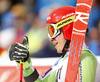 Zan Kranjec of Slovenia reacts in finish of the second run of the men opening giant slalom race of the new season of the Audi FIS Alpine skiing World cup in Soelden, Austria. First men giant slalom race of the season 2016-2017 of the Audi FIS Alpine skiing World cup, was held on Rettenbach glacier above Soelden, Austria, on Sunday, 23rd of October 2016.
