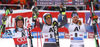 Winner Alexis Pinturault of France (M), second placed Marcel Hirscher of Austria and third placed Felix Neureuther of Germany (R) celebrate their medals won in the men opening giant slalom race of the new season of the Audi FIS Alpine skiing World cup in Soelden, Austria. First men giant slalom race of the season 2016-2017 of the Audi FIS Alpine skiing World cup, was held on Rettenbach glacier above Soelden, Austria, on Sunday, 23rd of October 2016.
