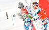 2nd placed Michael Matt of Austria and Winner Marcel Hirscher of Austria  during Winner Award Ceremony of mens Slalom of FIS ski alpine world cup at the Black Race Course in Levi, Finland on 2016/11/13.
