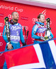 Second Placed Aksel Lund Svindal of Norway, race winner Kjetil Jansrud of Norway during the winner presentation for the men SuperG of the Val d Isere FIS Ski Alpine World Cup.. Val dIsere, France on 2016/02/12.
