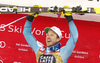 Winner Kjetil Jansrud of Norway celebrates his medal won in the men super-g race of the Audi FIS Alpine skiing World cup in Val Gardena, Italy. Men super-g race of the Audi FIS Alpine skiing World cup, was held on Saslong course in Val Gardena, Italy, on Friday, 16th of December 2016.
