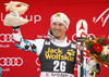 Winner Max Franz of Austria celebrates his medal won in the men downhill race of the Audi FIS Alpine skiing World cup in Val Gardena, Italy. Men downhill race of the Audi FIS Alpine skiing World cup, was held on Saslong course in Val Gardena, Italy, on Saturday, 17th of December 2016.
