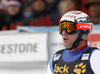 Beat Feuz of Switzerland reacts in the finish of the men downhill race of the Audi FIS Alpine skiing World cup in Val Gardena, Italy. Men downhill race of the Audi FIS Alpine skiing World cup, was held on Saslong course in Val Gardena, Italy, on Saturday, 17th of December 2016.
