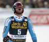 Second placed Aksel Lund Svindal of Norway reacts in the finish of the men downhill race of the Audi FIS Alpine skiing World cup in Val Gardena, Italy. Men downhill race of the Audi FIS Alpine skiing World cup, was held on Saslong course in Val Gardena, Italy, on Saturday, 17th of December 2016.
